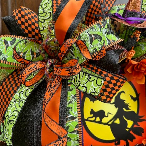 Halloween Flying Witch Sign Wreath-Handmade