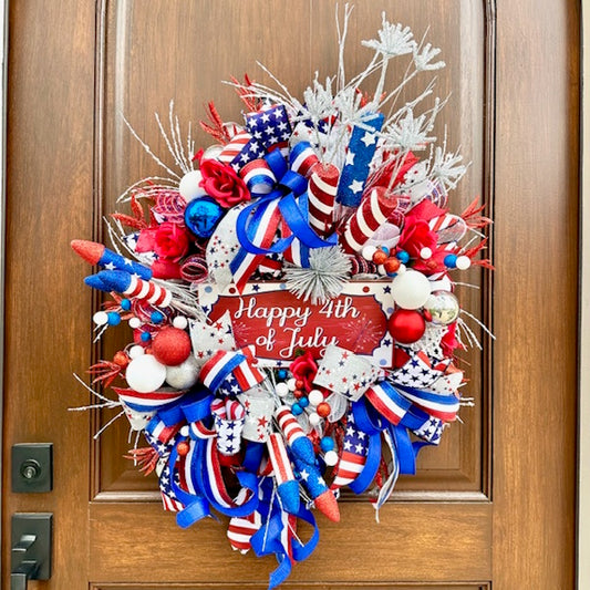 Patriotic Wreath "Happy 4th of July", Handmade