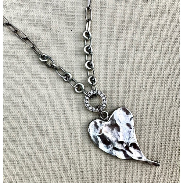 Burnished Silver Large Heart Necklace
