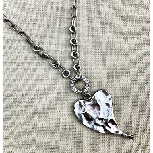 Burnished Silver Large Heart Necklace