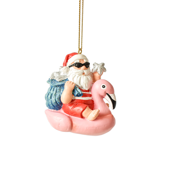 Inflatable Flamingo Santa Ornament