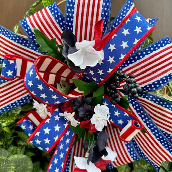Patriotic Ivy Wreath with Red, White and Blue-Handmade