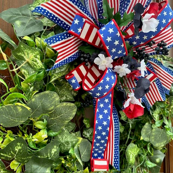 Patriotic Ivy Wreath with Red, White and Blue-Handmade