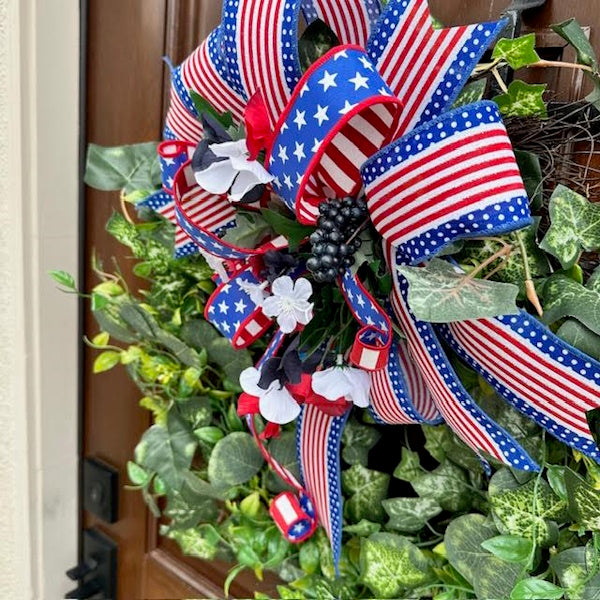 Patriotic Ivy Wreath with Red, White and Blue-Handmade