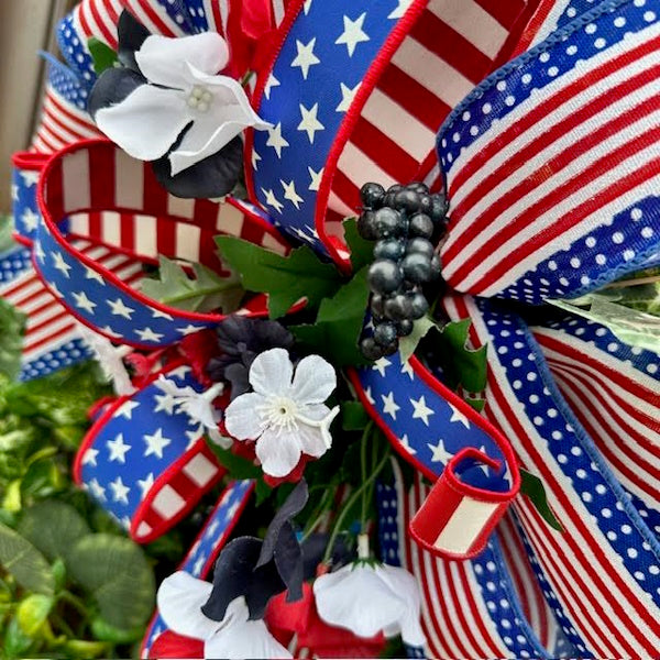 Patriotic Ivy Wreath with Red, White and Blue-Handmade