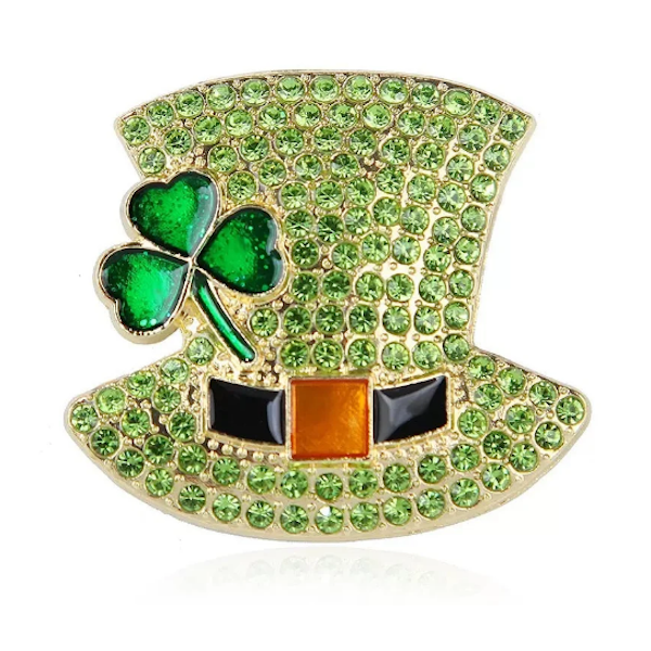 Leprechaun Hat Rhinestone Brooch