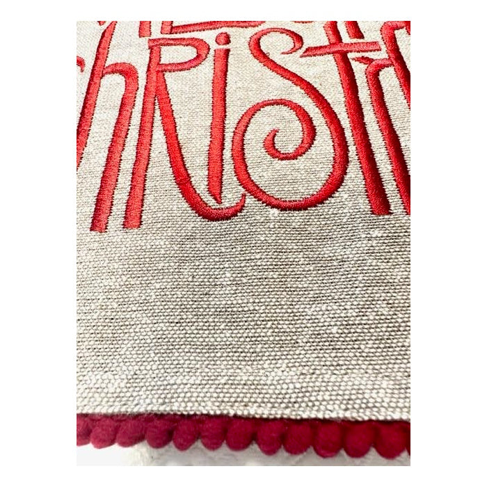 Taupe Embroidered Christmas Tea Towel