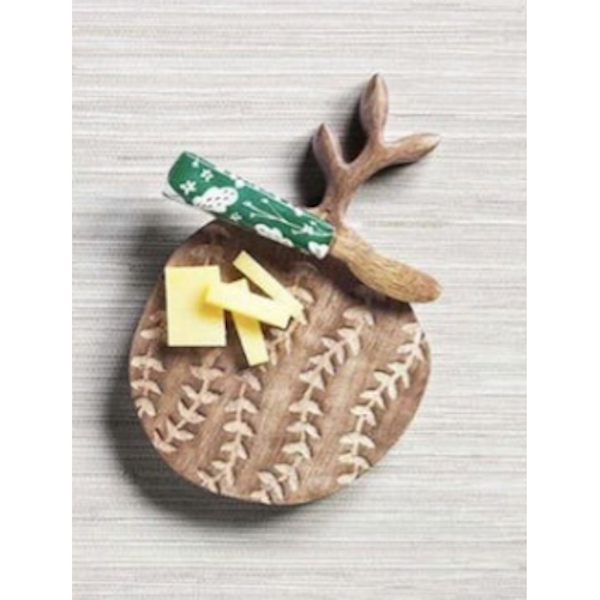 Mango Carved Cheeseboard and Emerald Spreader Set