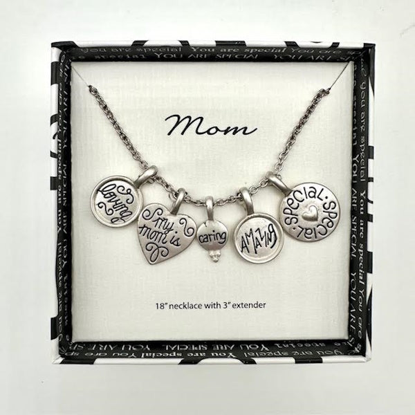 Sentimental MOM Charm Necklace, Gift Boxed