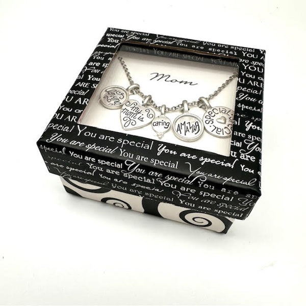 Sentimental MOM Charm Necklace, Gift Boxed