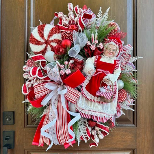 Mrs. Claus Peppermint Wreath-Custom Design, Handmade