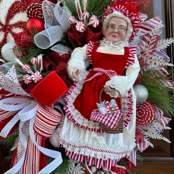 Mrs. Claus Peppermint Wreath-Custom Design, Handmade