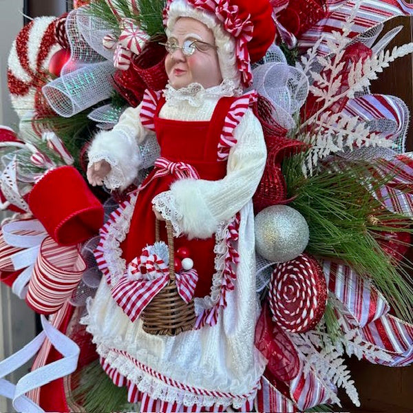 Mrs. Claus Peppermint Wreath-Custom Design, Handmade