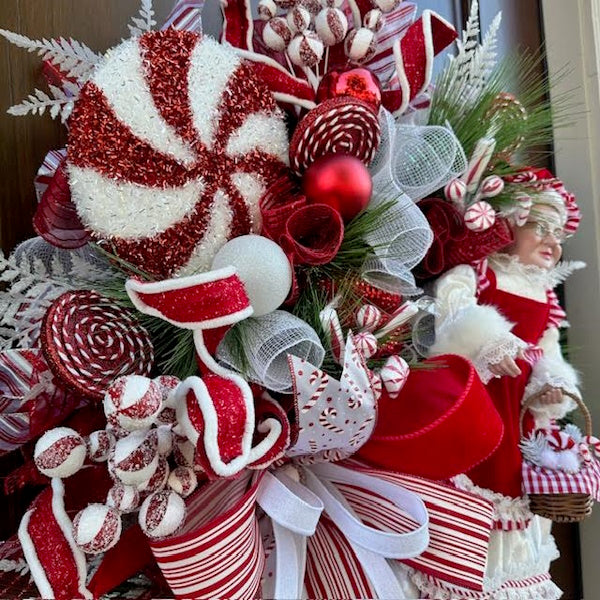 Mrs. Claus Peppermint Wreath-Custom Design, Handmade