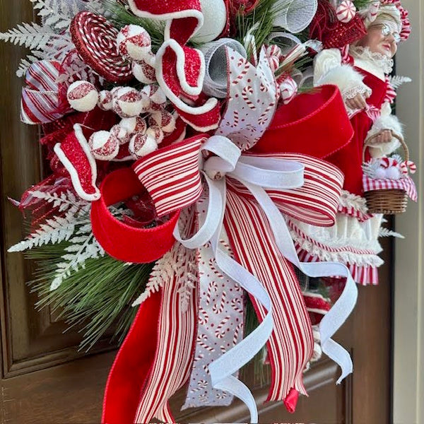 Mrs. Claus Peppermint Wreath-Custom Design, Handmade