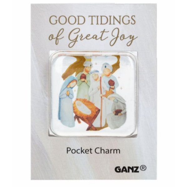 Nativity Glass Pocket Charm on Backer Card - Good Tidings of Great Joy