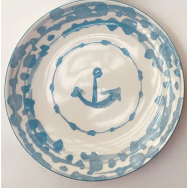 Nautical Stoneware Plate with Anchor-Assorted Colors, sold seperately