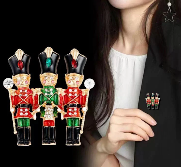 Three Soldiers-Nutcracker Rhinestone Brooch