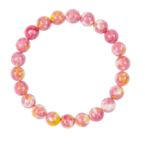 Pink Yellow Rain Beaded Stone Stretch Bracelet