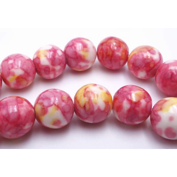 Pink Yellow Rain Beaded Stone Stretch Bracelet