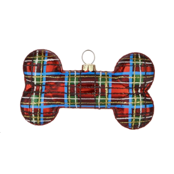 Plaid Dog Bone Ornament-Assorted Colors, sold seperately