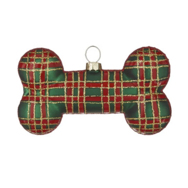 Plaid Dog Bone Ornament-Assorted Colors, sold seperately