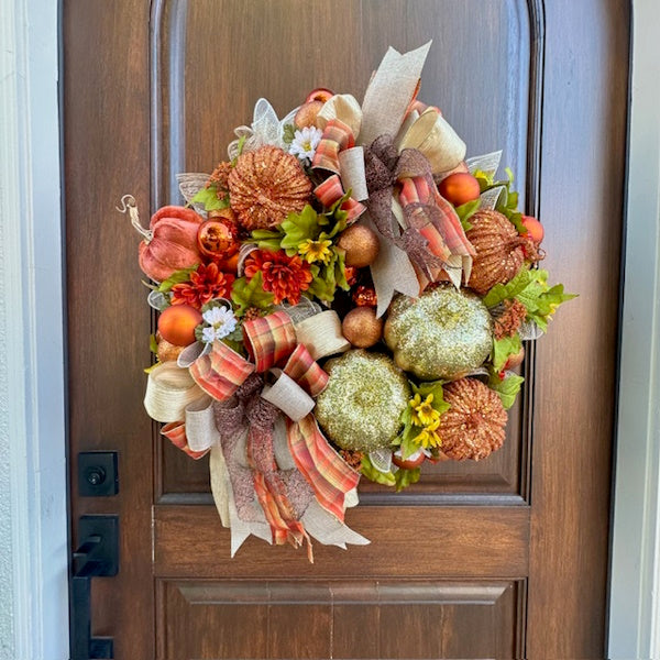 Fall Pumpkin Wreath, Handmade-Custom