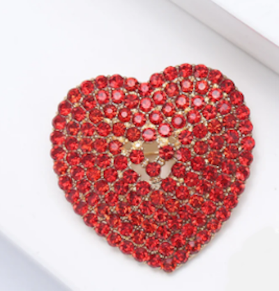 Red Rhinestone Heart Brooch