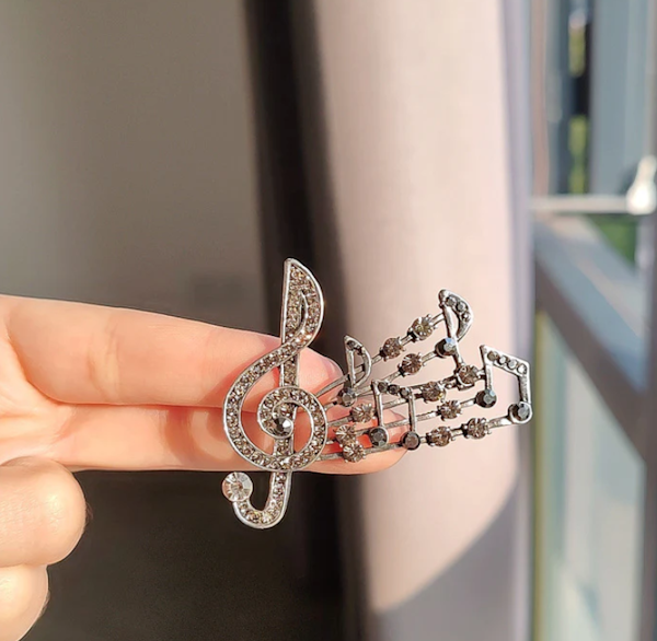 Rhinestone Music Note Brooch Pin