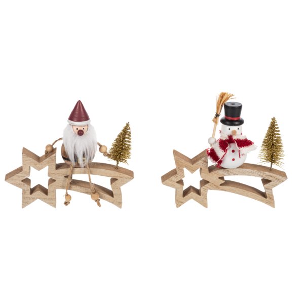 Santa & Snowman on Shooting Star Figurine, each sold seperately