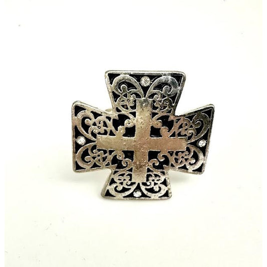 Silver Greek Cross Stretch Ring-One Size