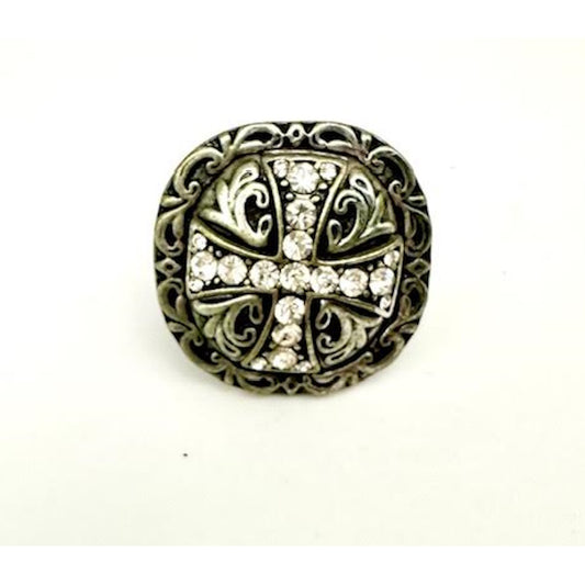 Silver Crystal Byzantine Cross Stretch Ring-One Size
