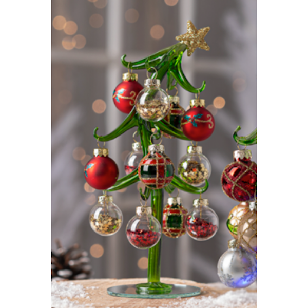 Slanted Glass Christmas Tree with Ornaments-Assorted, each sold separately