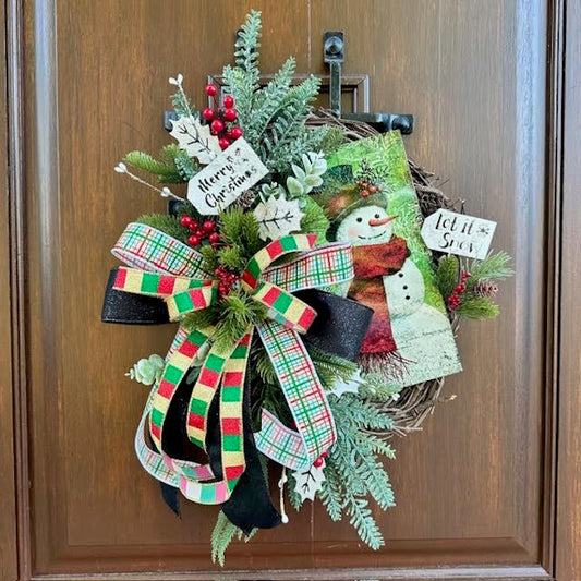 Snowman Grapevine Wreath-Custom Design, Handmade