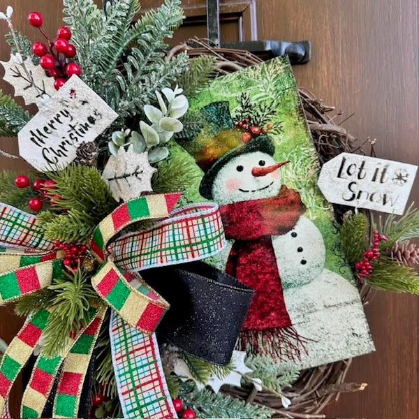Snowman Grapevine Wreath-Custom Design, Handmade