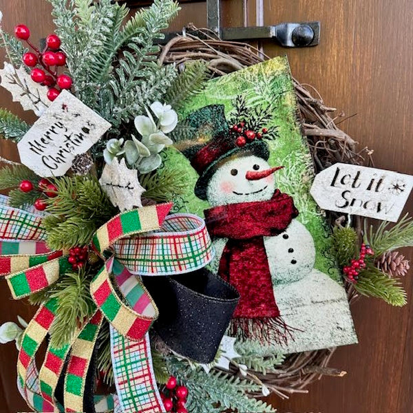 Snowman Grapevine Wreath-Custom Design, Handmade