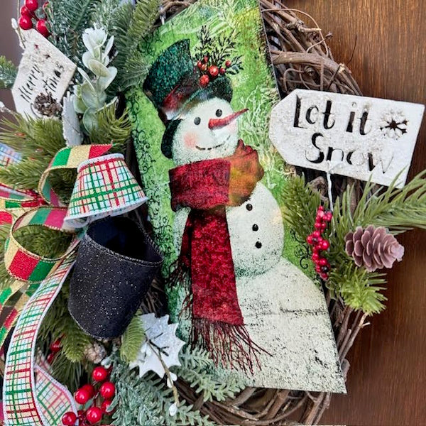 Snowman Grapevine Wreath-Custom Design, Handmade