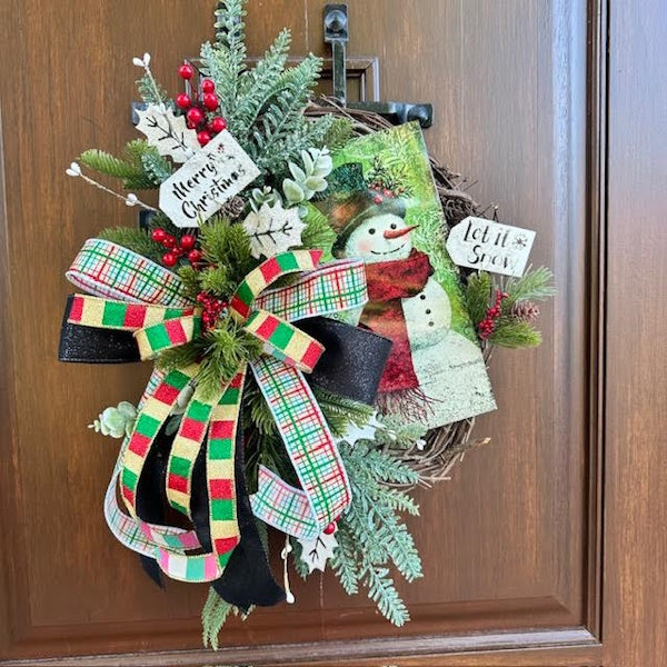 Snowman Grapevine Wreath-Custom Design, Handmade