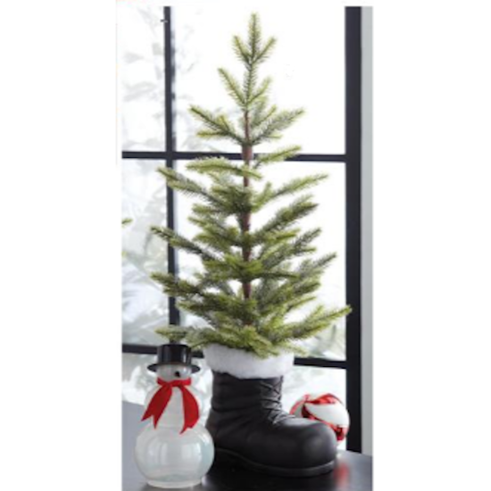 Snowy Tree in Santa Boot-Artificial Pine