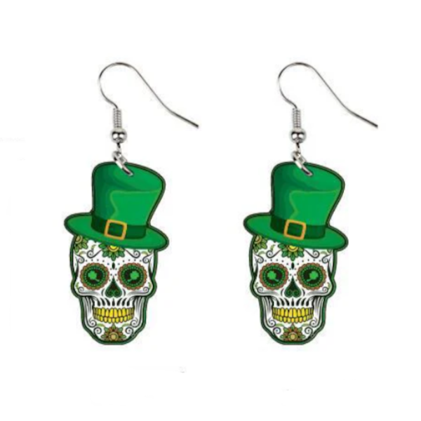 St. Patrick's Day Hat and Skull Acrylic Earrings