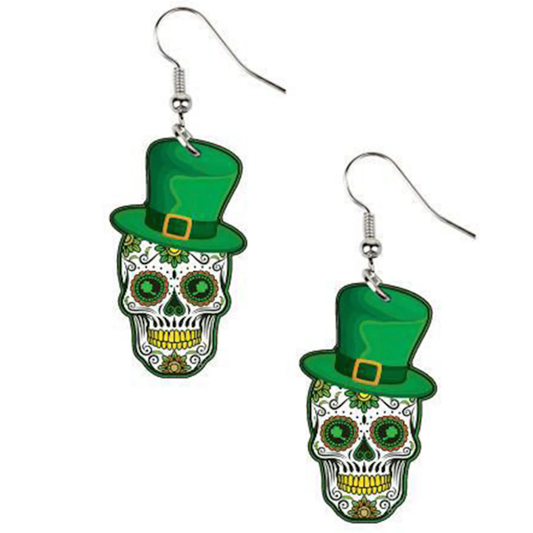 St. Patrick's Day Hat and Skull Acrylic Earrings