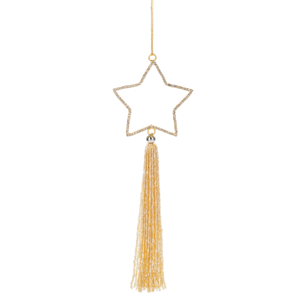 Rhinestone Star with Beaded Tassel Ornament-Silver or Gold, each sold separately
