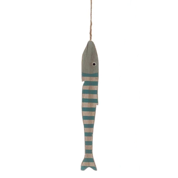 Striped Rustic Wooden Fish Ornament
