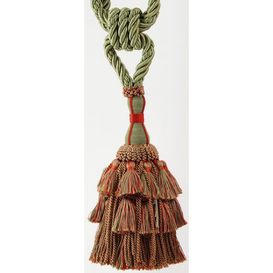 Single Tassel Tieback TG59, Loden GR/Brick/Sand