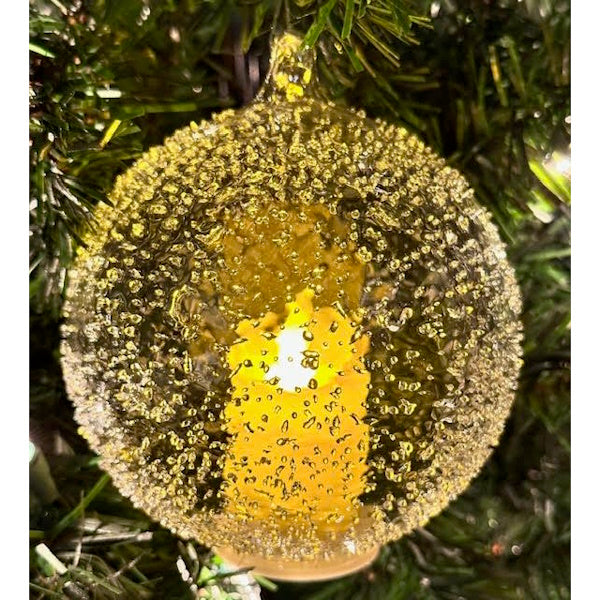 Textured Glass Globe LED Flicker Flame Ornament w/Timer