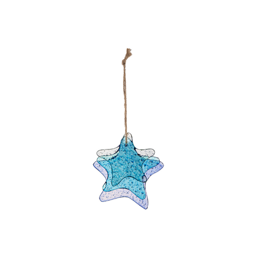 Three Glass Starfish on Jute Hangar