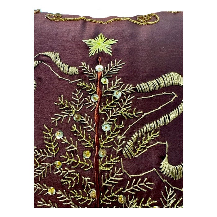 Burgundy & Gold Christmas Tree Throw Pillow