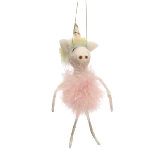 Wool Felt Unicorn Ballerina Ornament w/Pink Tutu