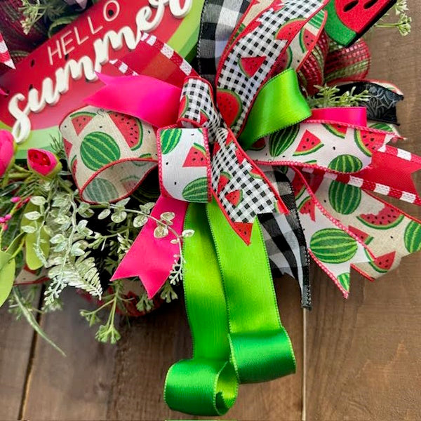 Watermelon Wreath-Hello Summer Wood Sign, Handmade