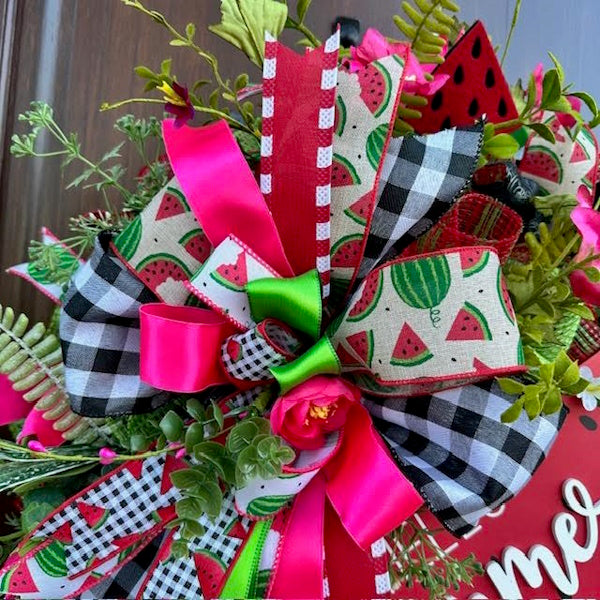 Watermelon Wreath-Hello Summer Wood Sign, Handmade